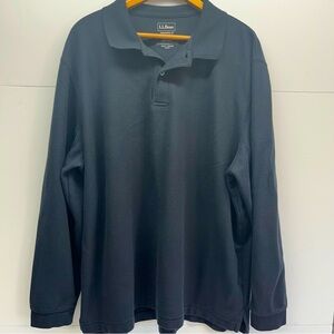 LL Bean Shirt Mens XXL Tall Black Long Sleeve Polo Pullover 1/4 Button Soft